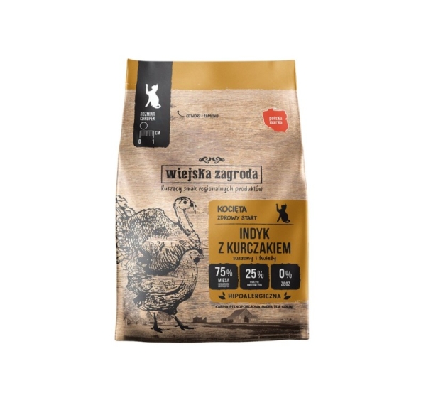 WIEJSKA ZAGRODA Kitten Turkey with chicken - dry cat food - 400g