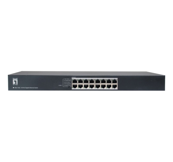 LevelOne GEU-1632 16-Port Gigabit Ethernet Switch, 4-Mode DIP Button, 19" Rackmount Unmanaged Switch