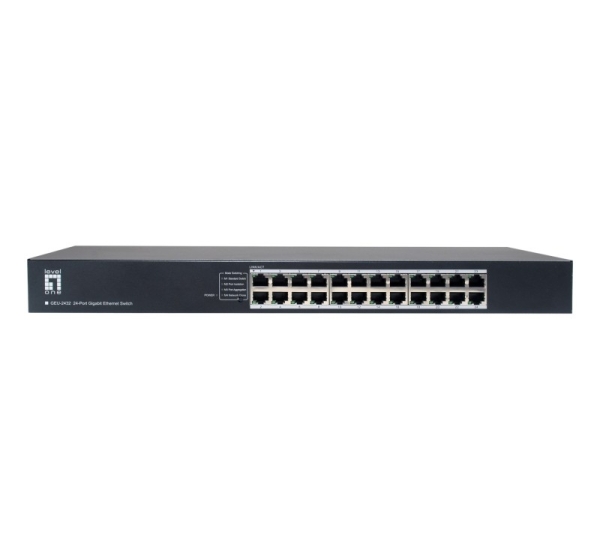 LevelOne GEU-2432 24-Port Gigabit Ethernet Switch, 4-Mode DIP Button, 19" Rackmount Unmanaged Switch