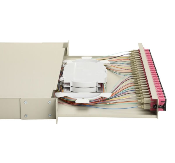 Equip 24-Port Fiber Optic Splice Box, SC Duplex, OM4, 1U, Equipped, Grey