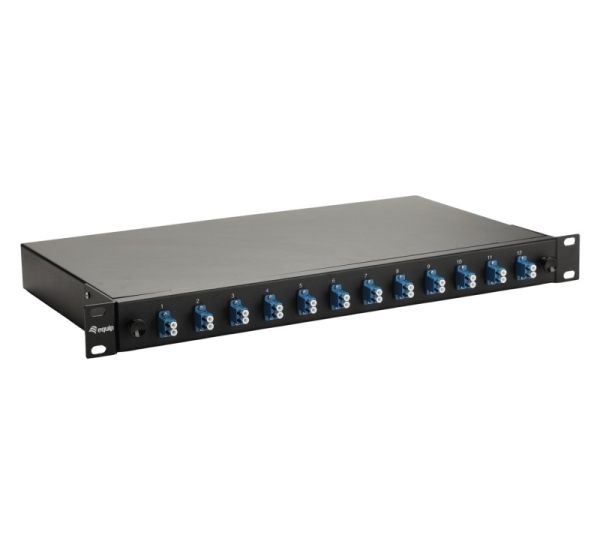 Equip 12-Port Fiber Optic Splice Box, LC Duplex, OS2, 1U, Equipped, Black