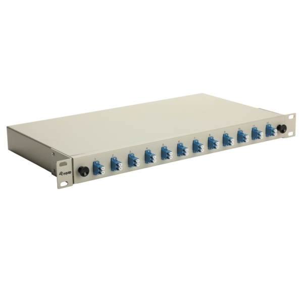 Equip 12-Port Fiber Optic Splice Box, LC Duplex, OS2, 1U, Equipped, Grey