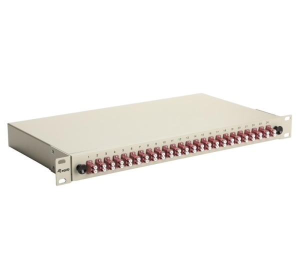 Equip 24-Port Fiber Optic Splice Box, LC Duplex, OM4, 1U, Equipped, Grey