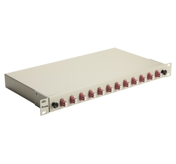 Equip 12-Port Fiber Optic Splice Box, LC Duplex, OM4, 1U, Equipped, Grey