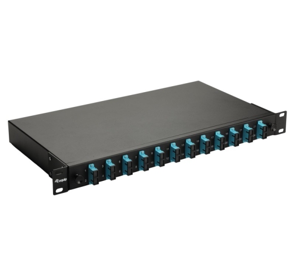 Equip 12-Port Fiber Optic Splice Box, SC Duplex, OM3, 1U, Equipped, Black