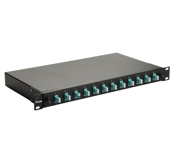 Equip 12-Port Fiber Optic Splice Box, LC Duplex, OM3, 1U, Equipped, Black
