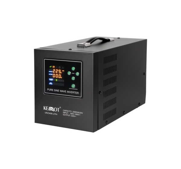 Zasilacz awaryjny KEMOT PROsinus-2000/24-LFP4 przetwornica z czystym przebiegiem sinusoidalnym i funkcją ładowania 24V 230V 2000VA/1400W