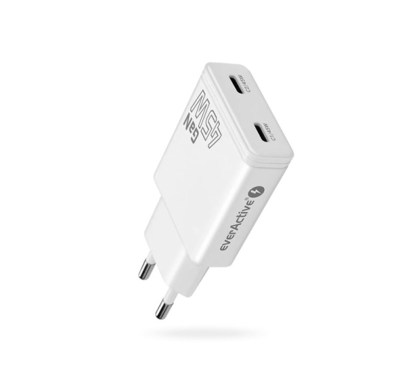 Charger GaN 2x USB-C Quick Charge 3.0 45W PD white
