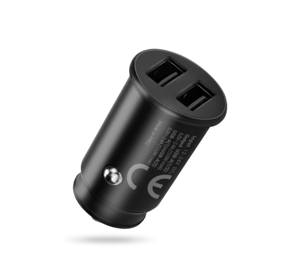 Car charger 2 X USB 12W black + cable USB-C 1m