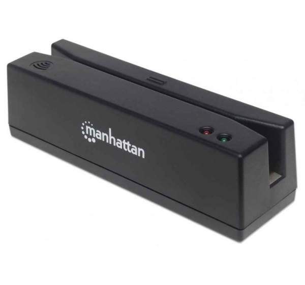 Manhattan USB-A Magnetic Strip Card Reader, Triple Track Reader, Keyboard Wedge Decoder, Cable 1.5m, Black, Three Year Warranty