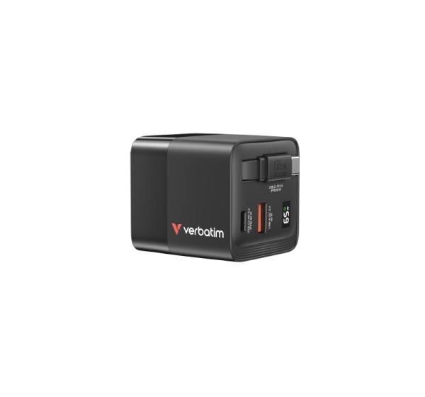 Lādētājs Verbatim GaN Wall Charger 65W 2 Port with Retractable Cable