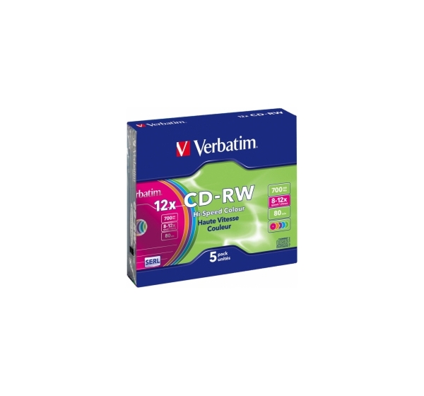 Matricas CD-RW SERL Verbatim 700 MB 8x-12X Colour, 5 Pack Slim