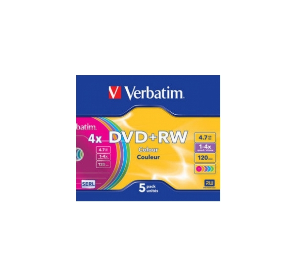 Matricas DVD+RW Verbatim 4.7GB 4x Colour, 5 Pack Slim