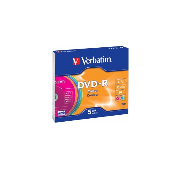 Matricas DVD-R AZO Verbatim 4.7GB 16x Colour, 5 Pack Slim