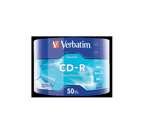 Matricas CD-R Verbatim Data Life 700MB 1x-52X Extra Protection 50 Pack Wrap Spindle