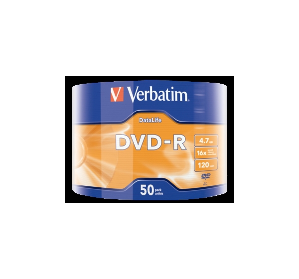 Matricas DVD-R Data Life Verbatim 4.7GB 16x 50 Pack Matt Silver Wrap Spindle