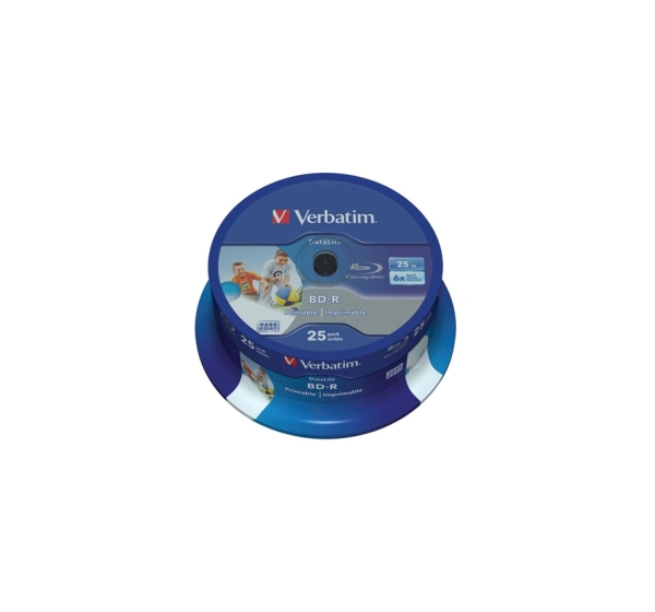 BD-R Verbatim 25GB 6x Datalife 25 Pack Spindle Wide Printable no ID