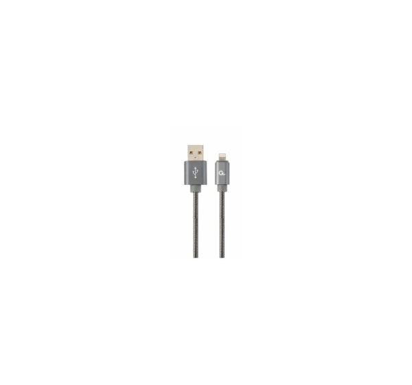 Gembird USB Male - Lightning Male Premium spiral metal 2m Metallic Grey