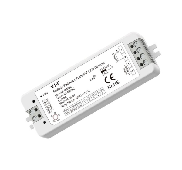 V1-F контроллер для светодиодных лент, 12-48V, 1x 8A, Push-Dimm