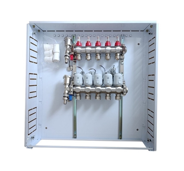 Heating Manifold 5 Loops with Thermal Actuators NC AC230V and Flow Meters