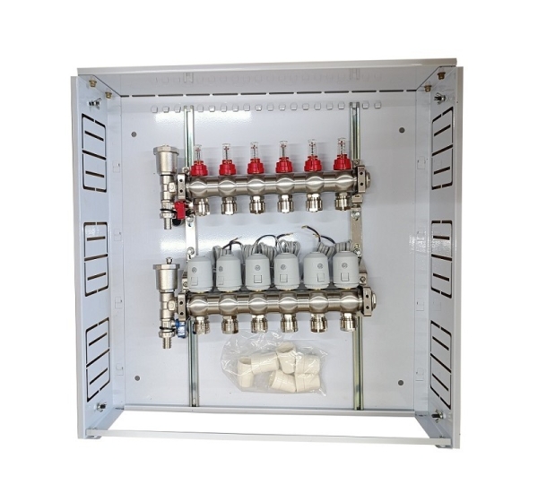 Heating Manifold 6 Loops with Thermal Actuators NC AC230V and Flow Meters