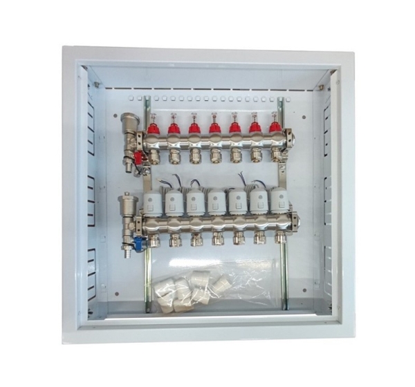 Heating Manifold 7 Loops with Thermal Actuators NC AC230V and Flow Meters