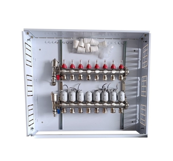 Heating Manifold 8 Loops with Thermal Actuators NC AC230V and Flow Meters