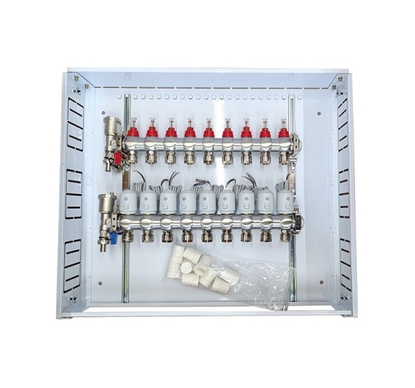 Heating Manifold 9 Loops with Thermal Actuators NC AC230V and Flow Meters