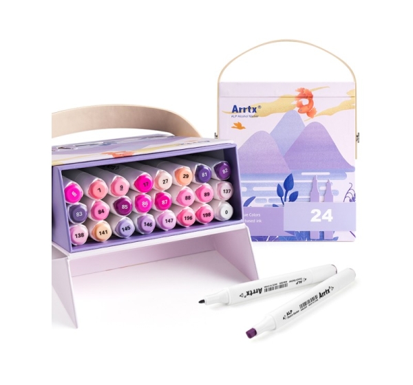 Double-sided Marker Pens ARRTX Alp, 24 Colours, purple tone shade