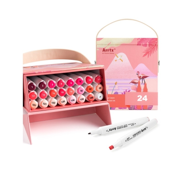 Double-sided Marker Pens ARRTX Alp, 24 Colours, red tone shade