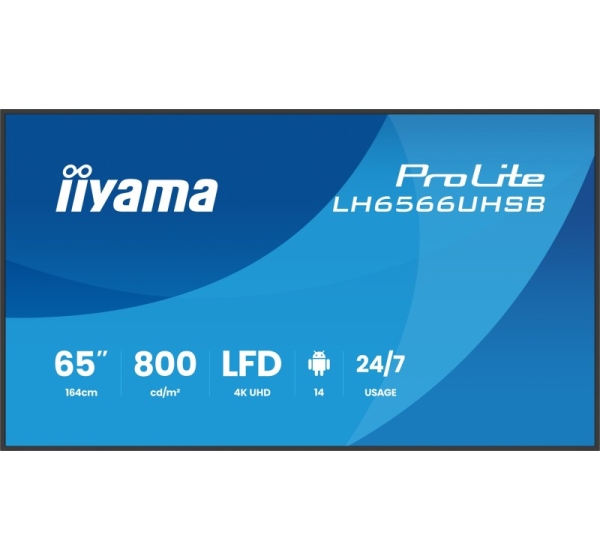 iiyama LH6566UHSB-B1AG Signage Display Digital signage flat panel 165.1 cm (65") LCD Wi-Fi 800 cd/m² 4K Ultra HD Black Built-in processor Android 24/7
