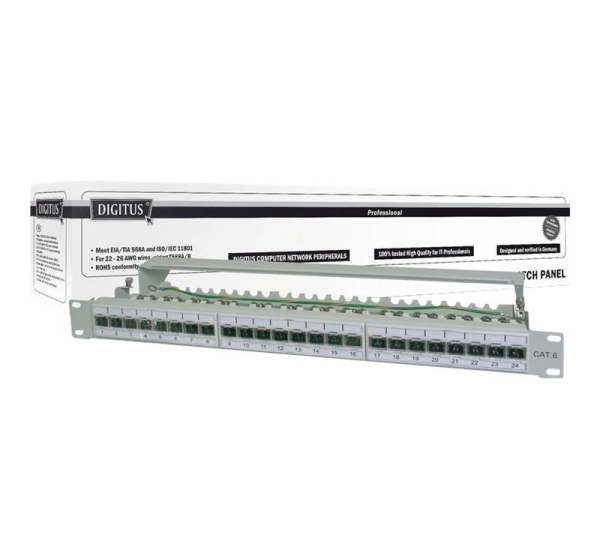 Digitus | CAT 6A Patch Panel, shielded, 1U, 24-port | RJ45, 8P8C | Grey