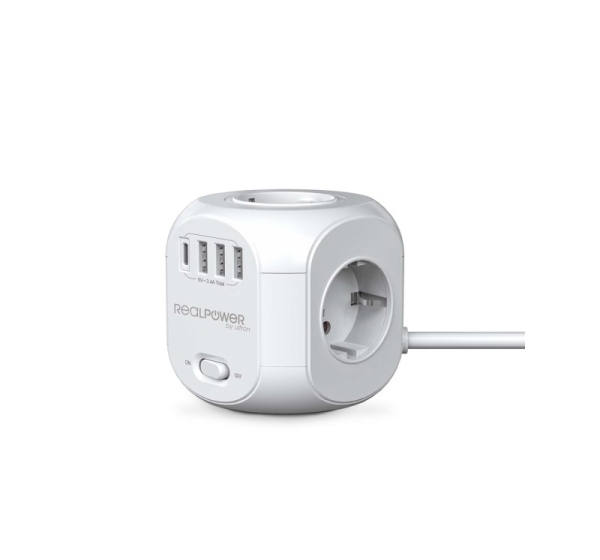 RealPower SteckdosenwĂĽrfel PowerBox 431 + 3xUSB-A / 1xUSB-C