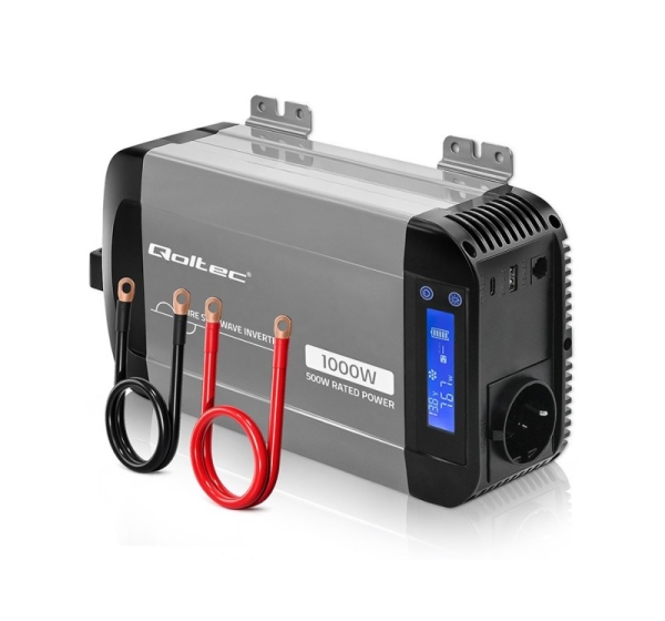 Qoltec ® Инвертор с чистой синусоидой 12V на 230V 500/1000W LCD