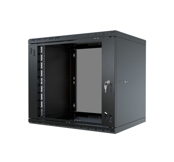 Rack Cabinet 19" 9U, 450mm, Glass Door, Black