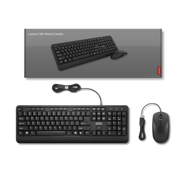 Lenovo 160 keyboard Mouse included Home/Office USB US English Black