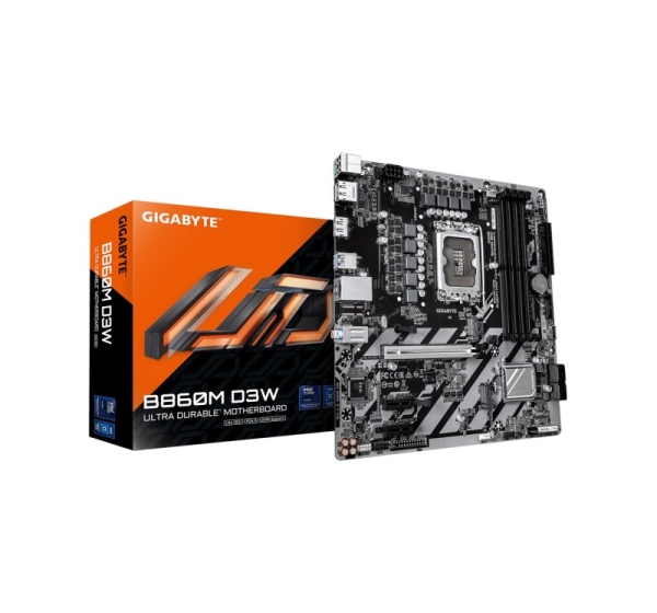 GIGABYTE B860M D3W Motherboard - Intel Core Ultra Series CPUs, 4+1+2 Phases VRM, up to 9066MHz DDR5, 2xPCIe 4.0 M.2, 1GbE LAN, USB 3.2 Gen 1