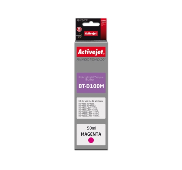 Activejet AB-D100M Ink cartridge for Brother printers, replacement for Brother BT-D100M; Supreme; 50 ml; magenta