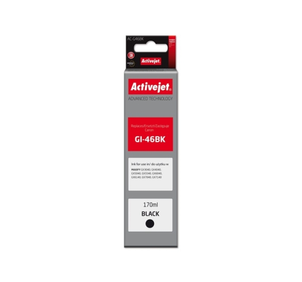Activejet AC-G46BK Ink cartridge for Canon printers, Replacement for Canon GI-46BK; Supreme; 170 ml; black