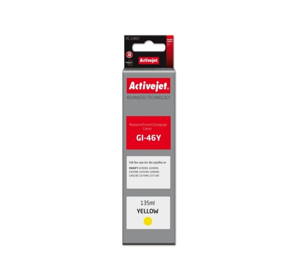 Activejet AC-G46Y Ink cartridge for Canon printers, replacement for Canon GI-46Y; Supreme; 135 ml; yellow