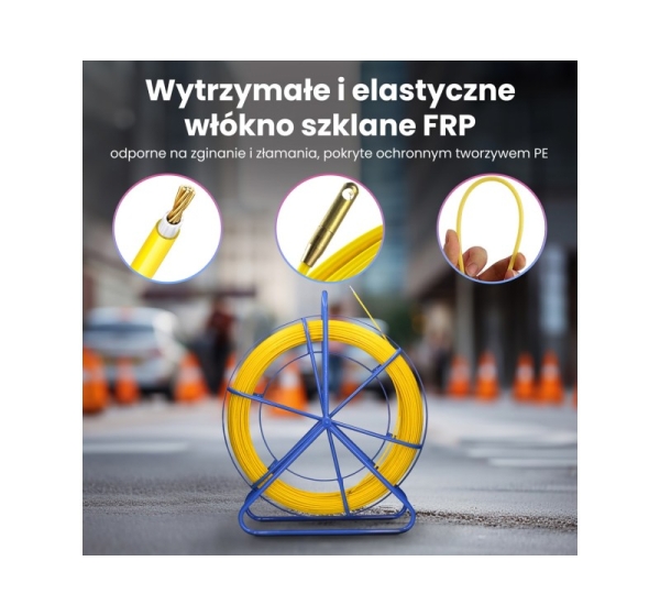 Extralink Pilot 8mm 75m | Pilot do przeciągania kabli | włókno szklane FRP, śr. 8mm, dł. 75m, żółty (EX.30899)