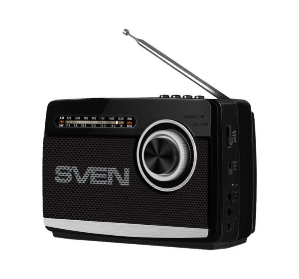 Sven Speaker SVEN SRP-535, black (3W, FM/AM/SW, USB, microSD, flashlight, battery)
