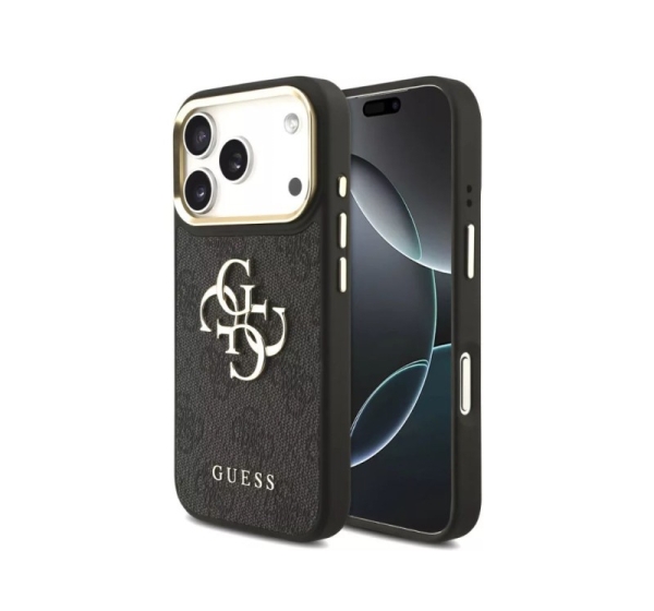 Guess Apple  iPhone 17 Pro Max PU Leather 4G Metal Logo Gold Frame MagSafe Case Black
