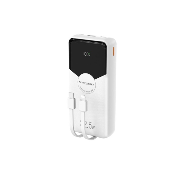 Wozinsky   Wozinsky WFC-15W 20000mAh 22.5W PD20W Powerbank with Built-in Lightning and USB-C Cables - White