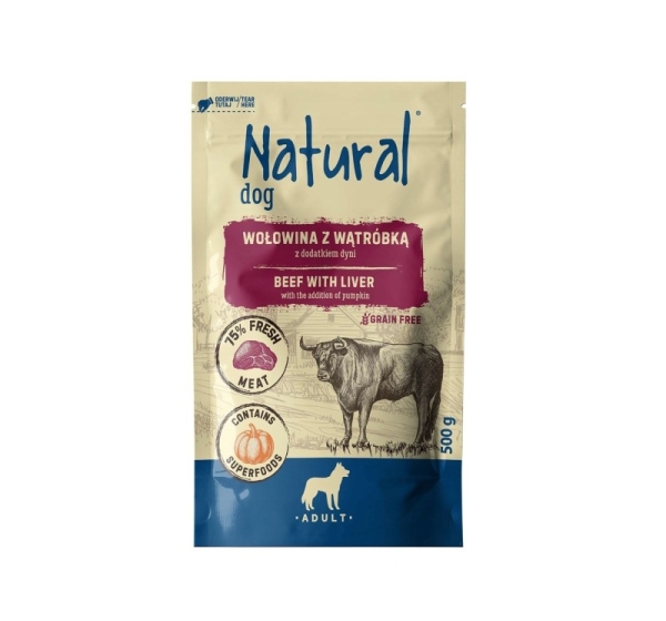 NATURAL Beef with liver and pumpkin - wet dog food - 500g