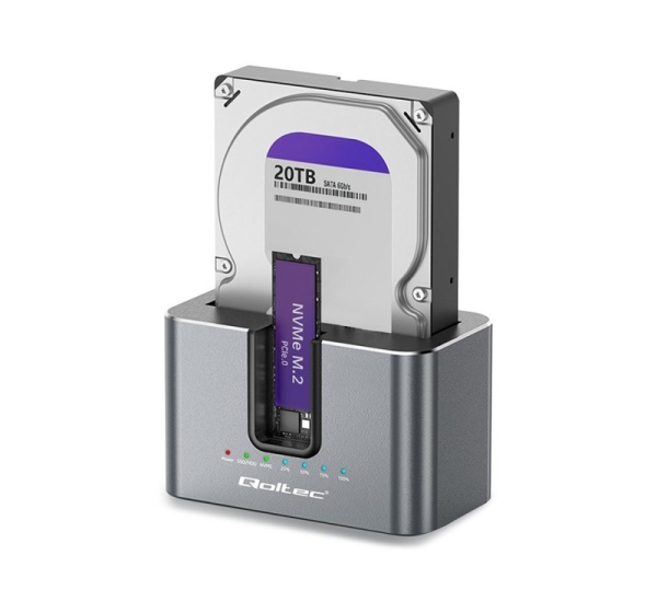 Qoltec 52631 HDD SSD doscking station SATA M.2 NVMe cloning