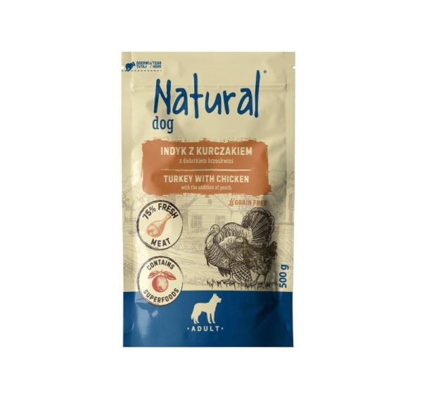 NATURAL Turkey with chicken and peach - wet dog food - 500g