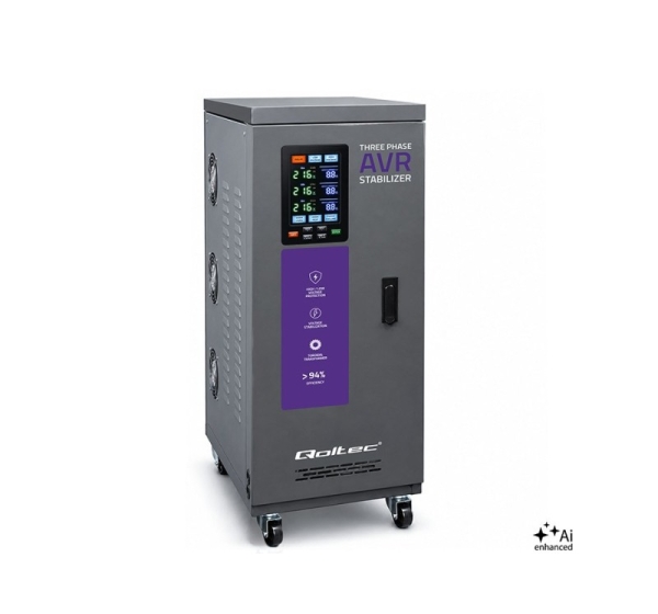 Qoltec Trójfazowy stabilizator napięcia AVR MULTIPROTECTION 15kVA Dokładność ± 3% Serwomotor 3F