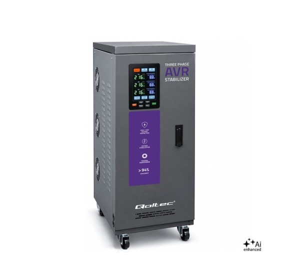 Qoltec Trójfazowy stabilizator napięcia AVR MULTIPROTECTION 30kVA Dokładność ± 3% Serwomotor 3F