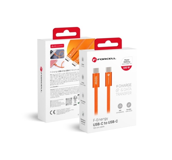 Forcell Cable USB C to USB C Forcell F-Energy QC4.0 PD 5A 100W Cafule Color 1,2 m ACYH23 orange